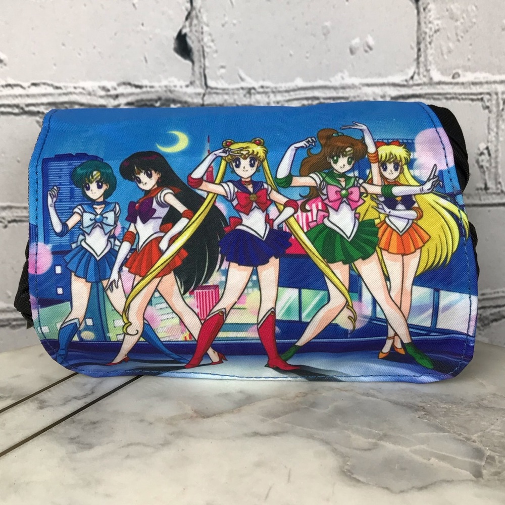 Sailor Moon Cartoon Anime Black Portable Handbag Removable Flap 2 Pocket Zippers